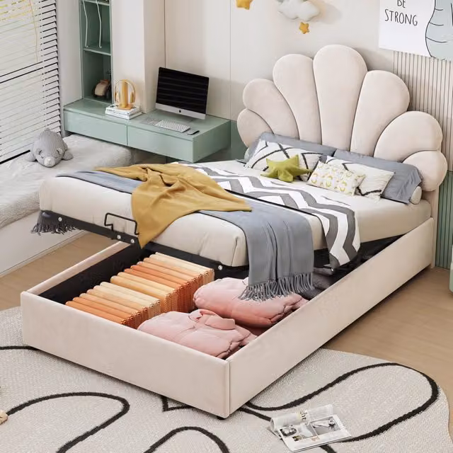 letto imbottito velluto beige 90 x 200 cm