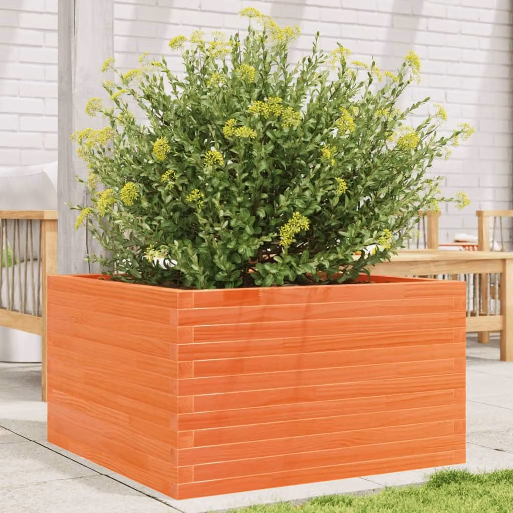 Fioriera da giardino vidaXL in legno di pino massello, colore marrone, L 80 cm x P 80 cm x H 45,5 cm
