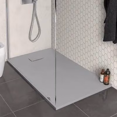 Piatto doccia rettangolare Agorà in resina grigio effetto pietra riducibile L: 160 cm, P: 80 cm