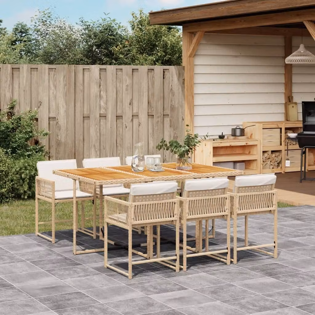 Maison Exclusive - Set da Pranzo da Giardino 7 pz con Cuscini Beige in Polyrattan