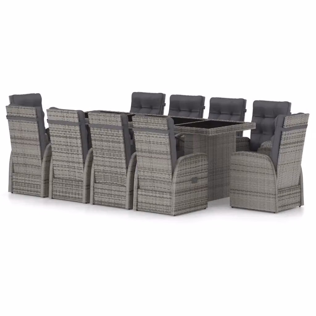 Set da pranzo da giardino vidaXL in polyrattan e vetro grigio, 11 pezzi – 2