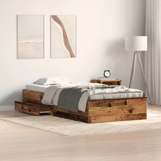 Struttura del letto con cassetto-Giroletto con contenitore-Rete del Letto Legno vecchio 100 x 200 cm 333201