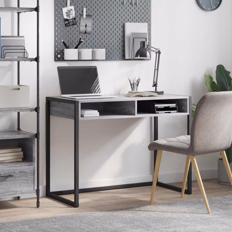 Scrivania vidaXL in stile industriale, colore grigio, realizzata in legno ingegnerizzato e metallo, L 100 x P 50 x H 75 cm