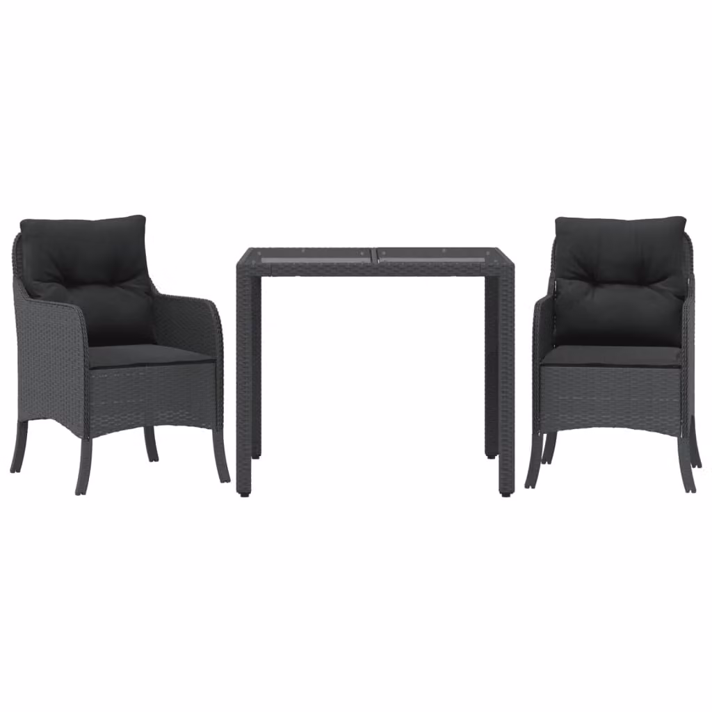 Set da Pranzo da Giardino 3 pz con Cuscini Nero in Polyrattan