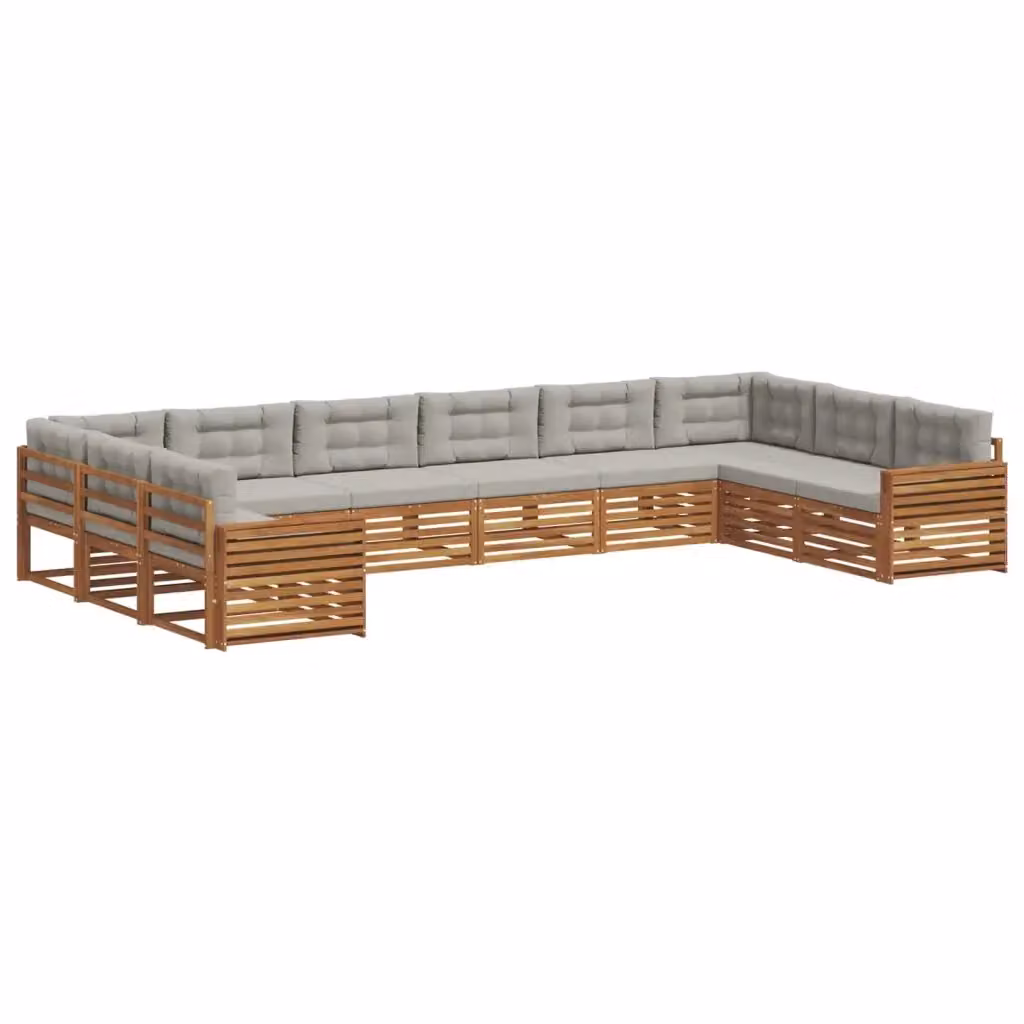 Set di divani da giardino a L con struttura in legno di acacia e cuscini grigi vidaXL – 2