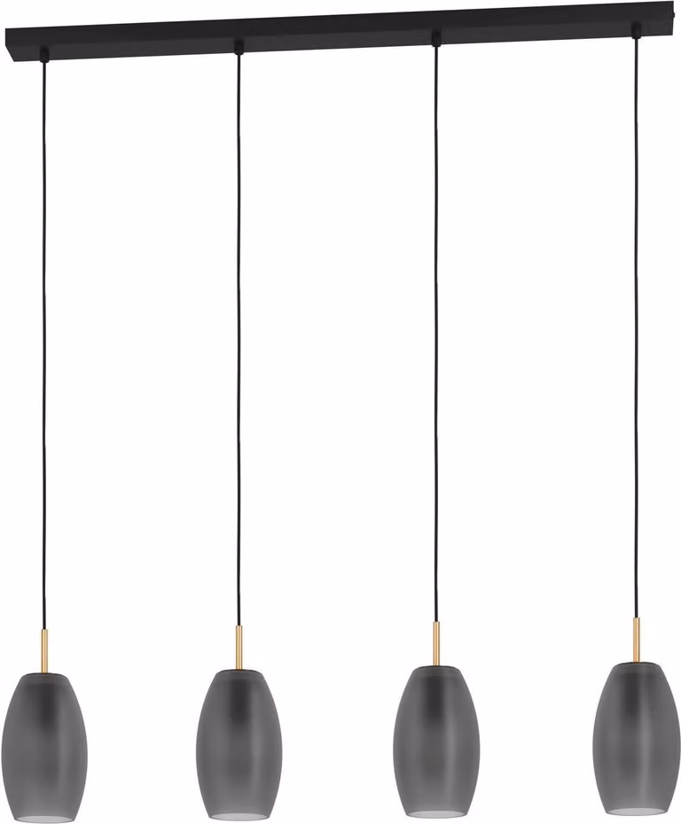 Apparecchio a sospensione - Nero - 95 x 110 cm - Metallo - Ottone - Vetro fumé - 4 luci