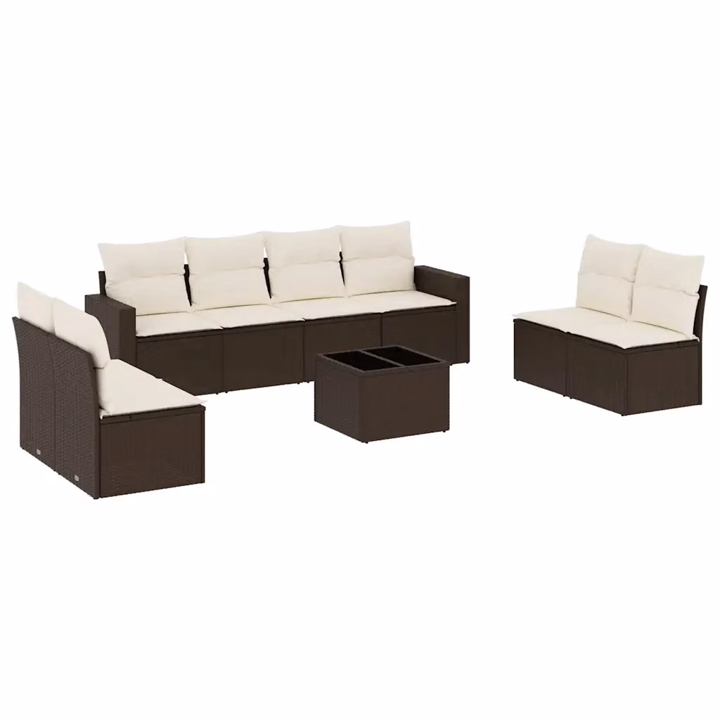Set di divani da giardino vidaXL in polyrattan marrone con cuscini e tavolino da esterno a forma di U – 2