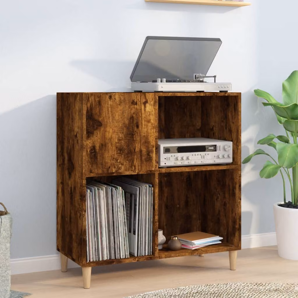 vidaXL Mobile Porta Dischi in Legno Multrato Rovere Fumo, Colore Marrone, L/P/H: 84,5 x 38 x 89 cm