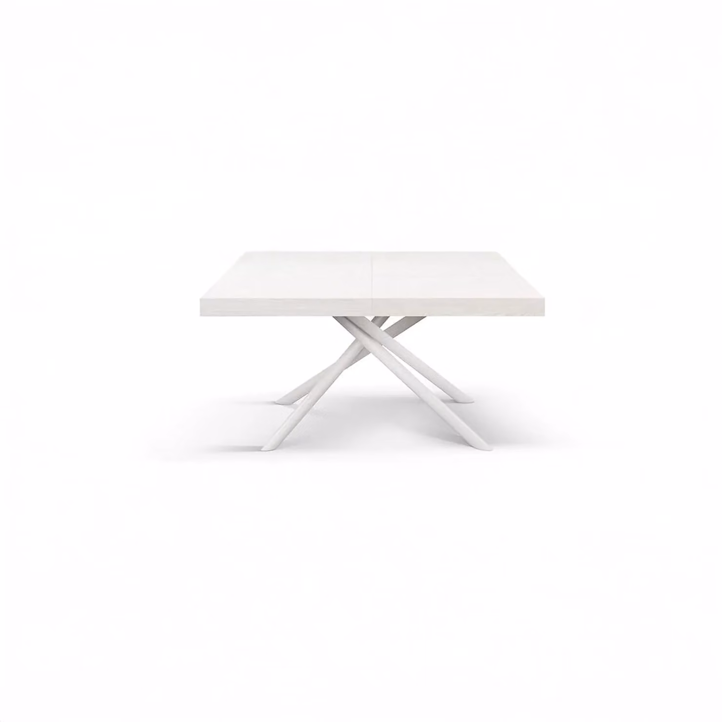 Tavolo CARRARA in legno, finitura bianco frassinato e base in metallo verniciato bianco, allungabile 180×90 cm - 260×90 cm