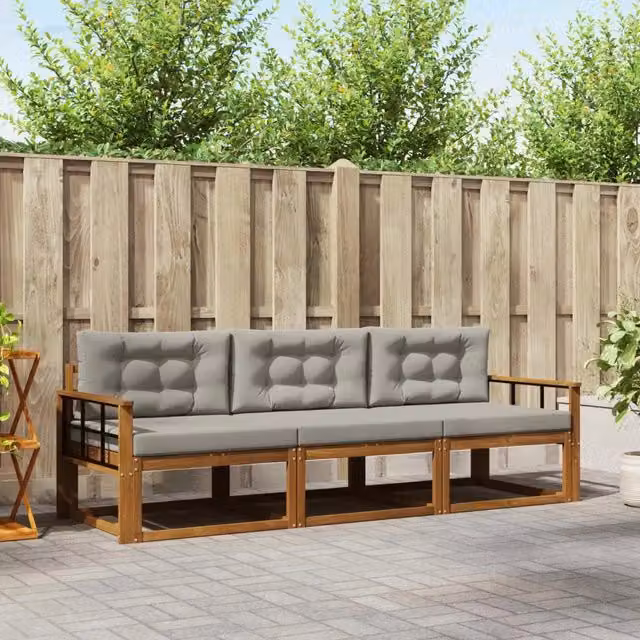Set di divani da esterno 3 pz Grigio Naturale e Chiaro 3367134