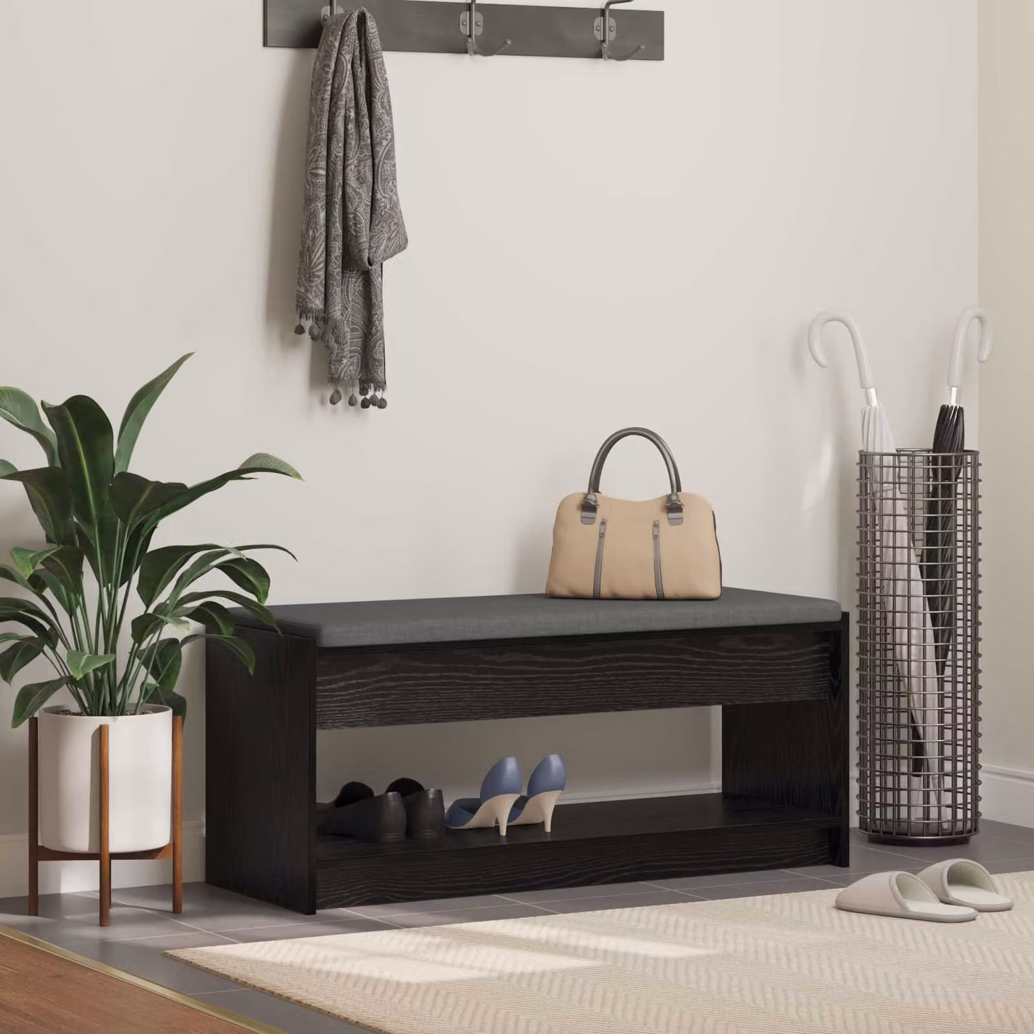 vidaXL Panca porta scarpe moderna in MDF nera L: 103 cm, P: 38 cm, H: 45 cm