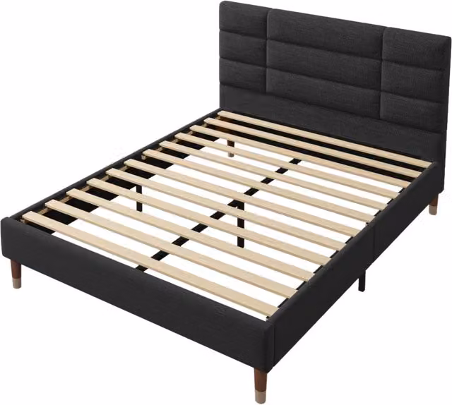 Letto matrimoniale imbottito 140x200 cm con rete a doghe e materasso a 7 zone in lino nero