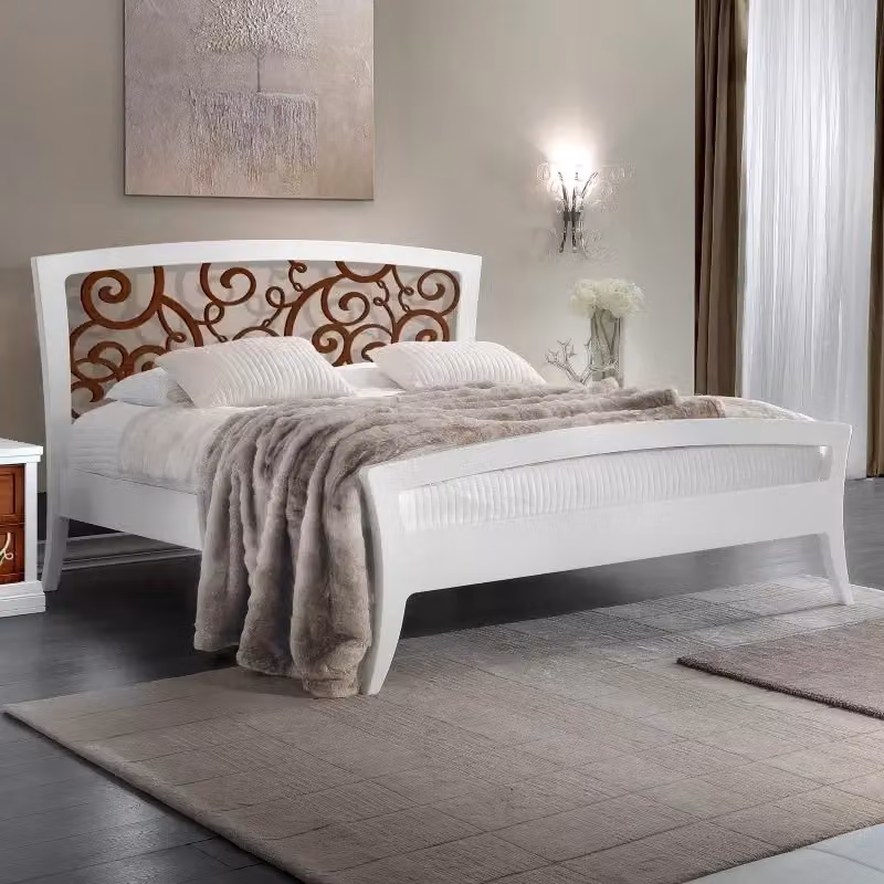Letto shabby chic traforato in legno bicolore bianco e noce Mobili 2G L: 184 cm, P: 210 cm, H: 120 cm – 2