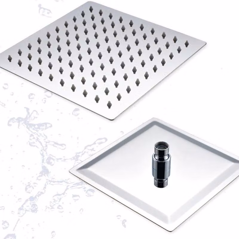 Soffione doccia a pioggia - Quadrato LED 40 cm - Montaggio a soffitto - LED indicatore della pressione dell'acqua - Luce blu - Acciaio inossidabile - Profilo sottile - Nichel