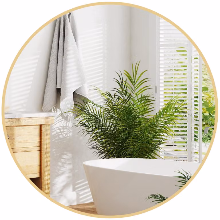 Specchio da bagno rotondo con cornice in metallo | Colore: Oro