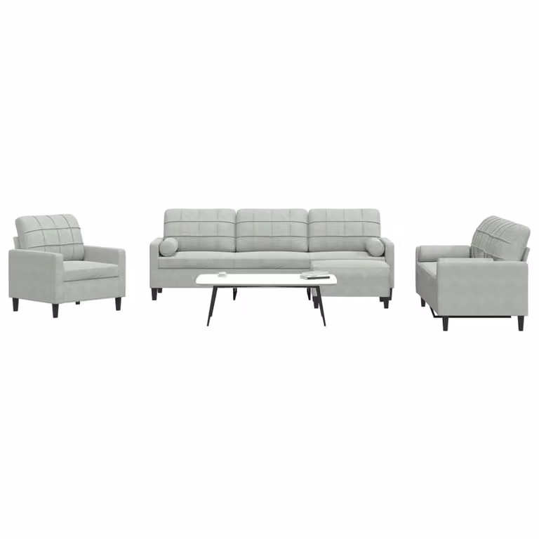 vidaXL Set di Divani Moderno 4 Pezzi in Velluto Grigio con Cuscini e Pouf