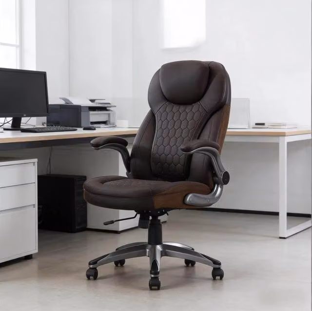 Sedia da Ufficio Esecutiva con Schienale Alto in PU e Mesh, Altezza Regolabile, Nero