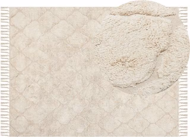 Tappeto Beliani Beige in Cotone con Motivo Geometrico Boho e Stile Hand Tufted, L: 230 cm, P: 160 cm