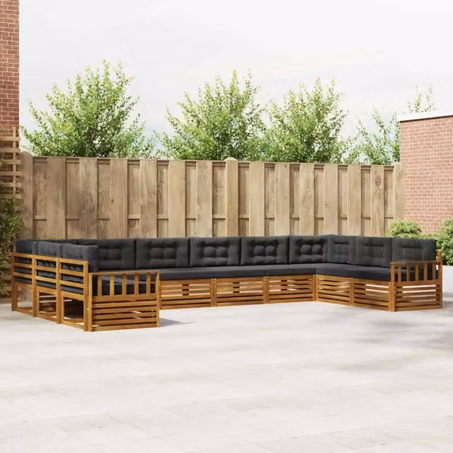 Set di divani da giardino a forma di L vidaXL in legno di acacia massello con cuscini beige e antracite – 1