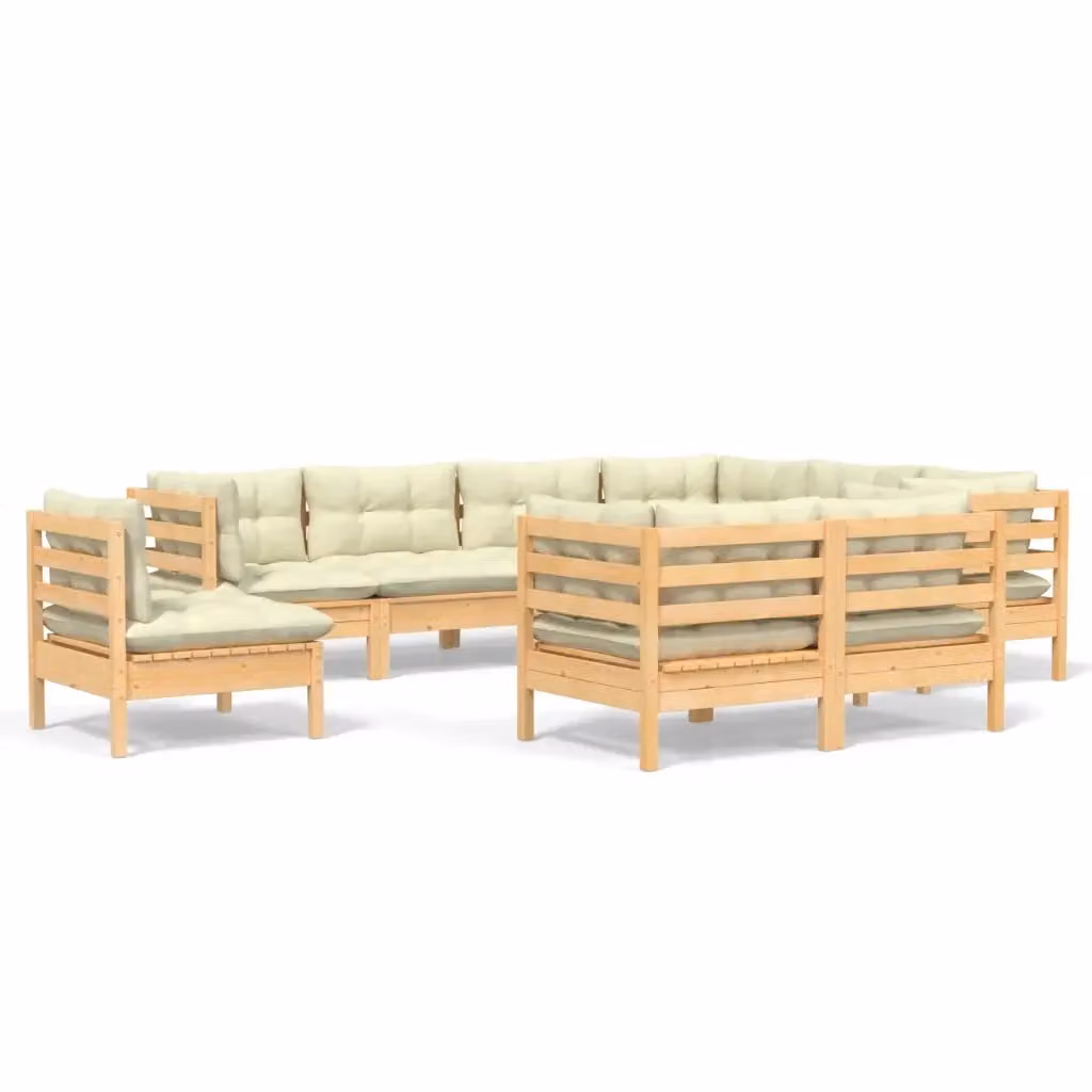 Set di divani da giardino a L vidaXL in legno di pino massello con cuscini beige, 9 pezzi – 2