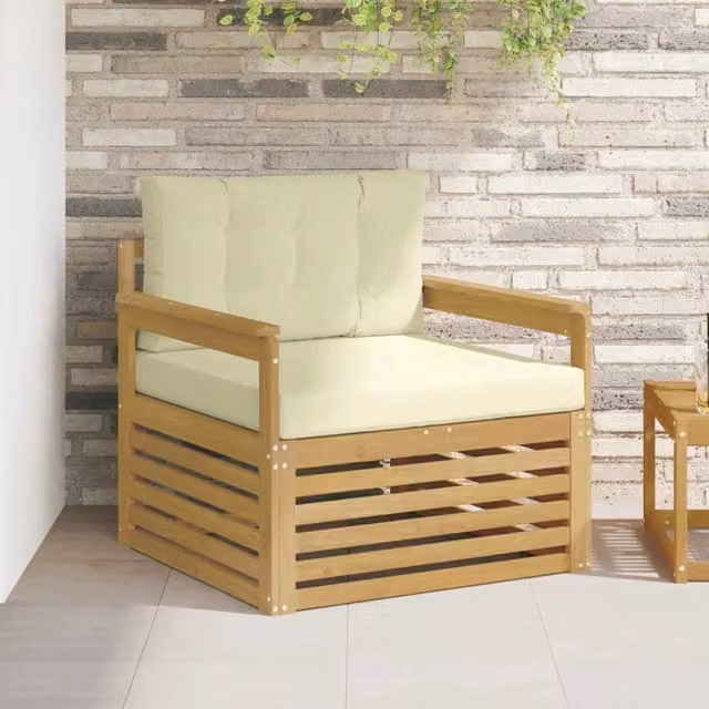 Divano da esterno moderno vidaXL in legno di acacia con tessuto imbottito bianco e beige
