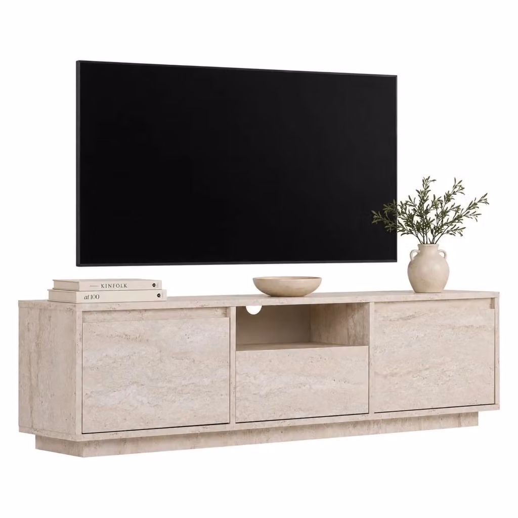 Mobile Porta TV Morrigan DMORA con un Ripiano, Bianco Marmo, L: 160 cm, P: 30 cm, H: 42 cm – 2