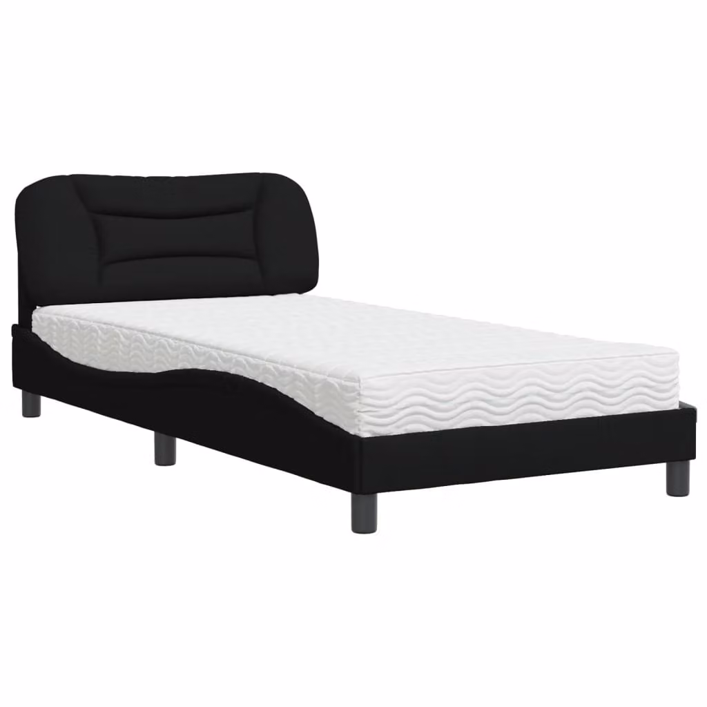 Letto con Materasso Hvar Nero 100x200 cm in Tessuto
