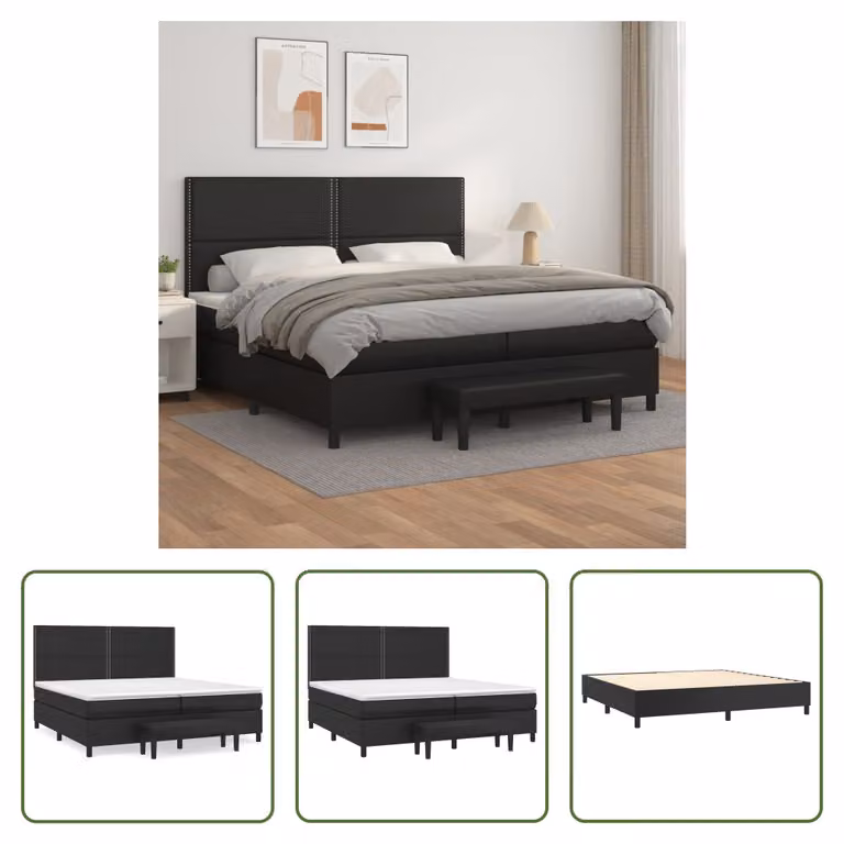 The Living Store Letto a molle con materasso nero 200x200 cm in Pelle finta