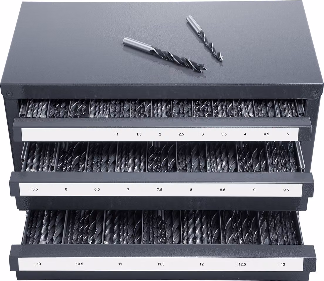 SucceBuy - Dispenser per punte da trapano - armadietto, dispenser per punte da trapano a tre cassetti - organizzatore - armadietto per punte da trapano da 1 mm a 13 mm, acciaio - Dispenser per punte da trapano - organizzatore - armadietto con etichette
