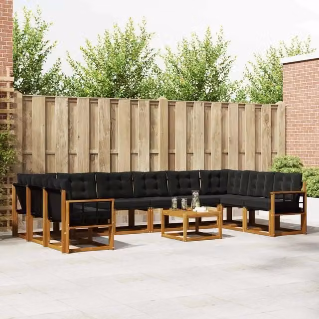 Set di divani da esterno 11 pz Naturale e Nero 3369127