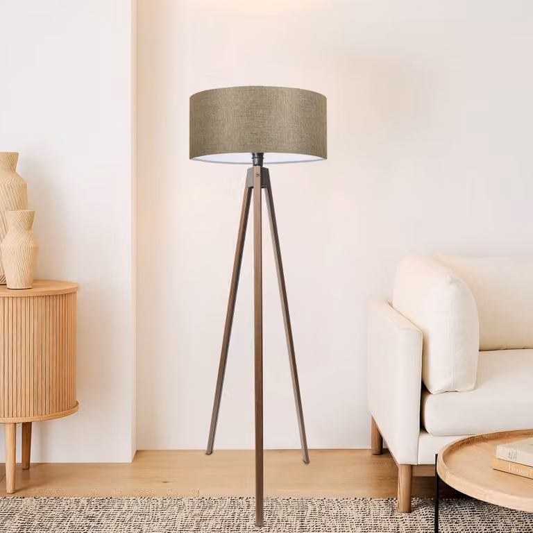 Opviq, AYD-3687, lampada da terra, CORPO IN TESSUTO, beige sabbia, 200 x 21 x 21 cm