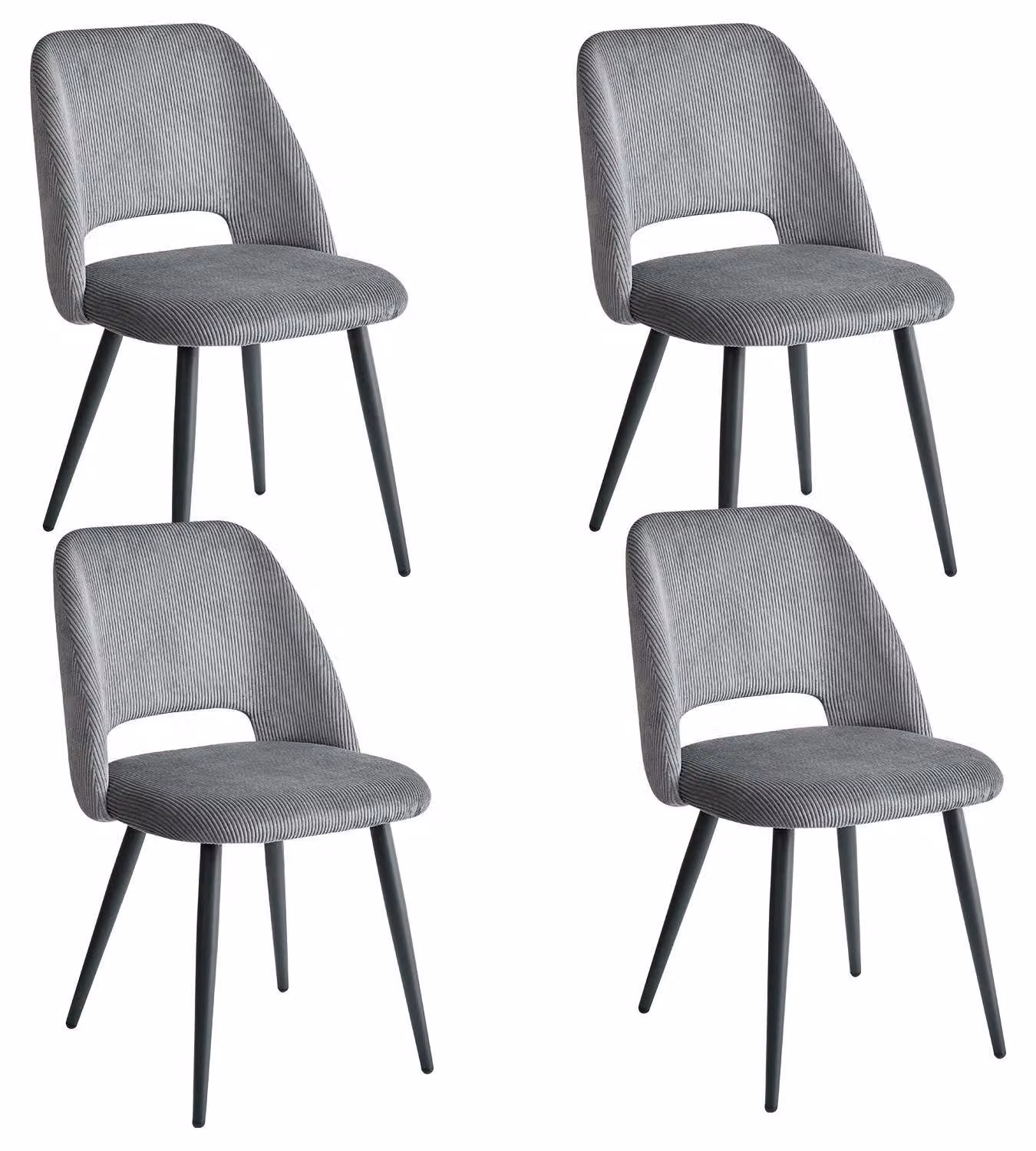 Sedie da pranzo in velluto - Set da 4 - Seduta morbidamente imbottita - Schienale ergonomico - Senza braccioli - Design moderno - Grigio
