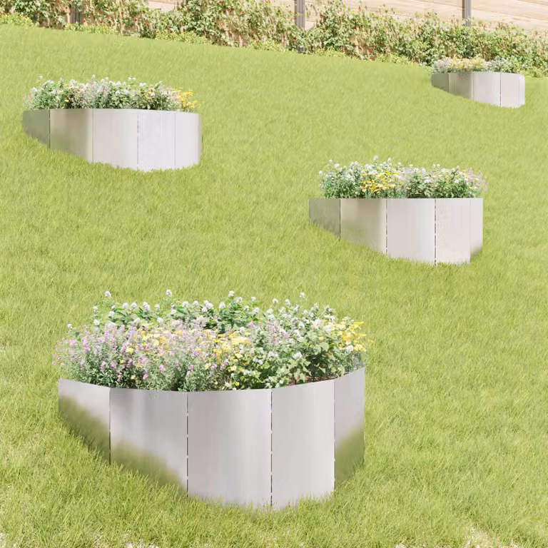 Set di 4 bordure per prato vidaXL in acciaio color argento, 100 x 45 cm