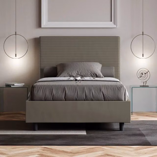 Letto imbottito Focus Ityhome in similpelle color cappuccino con rete, L: 130 cm, P: 200 cm – 1