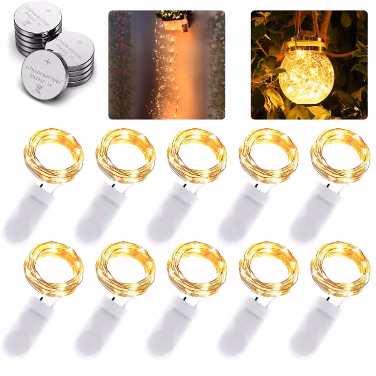Catena luminosa a LED micro, 1 metro, 10 LED, alimentata a batteria, grado di protezione IP65
