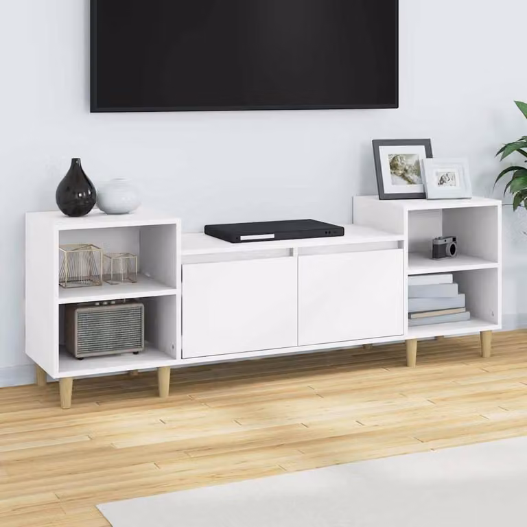 vidaXL Mobile Porta TV Bianco in Legno con Ruote L: 160 cm, P: 35 cm, H: 55 cm