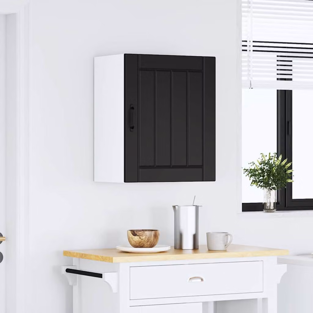Pensile da cucina moderno vidaXL Lucca nero con ante in vetro e finitura opaca L/P/H: 60 x 25 x 31 cm