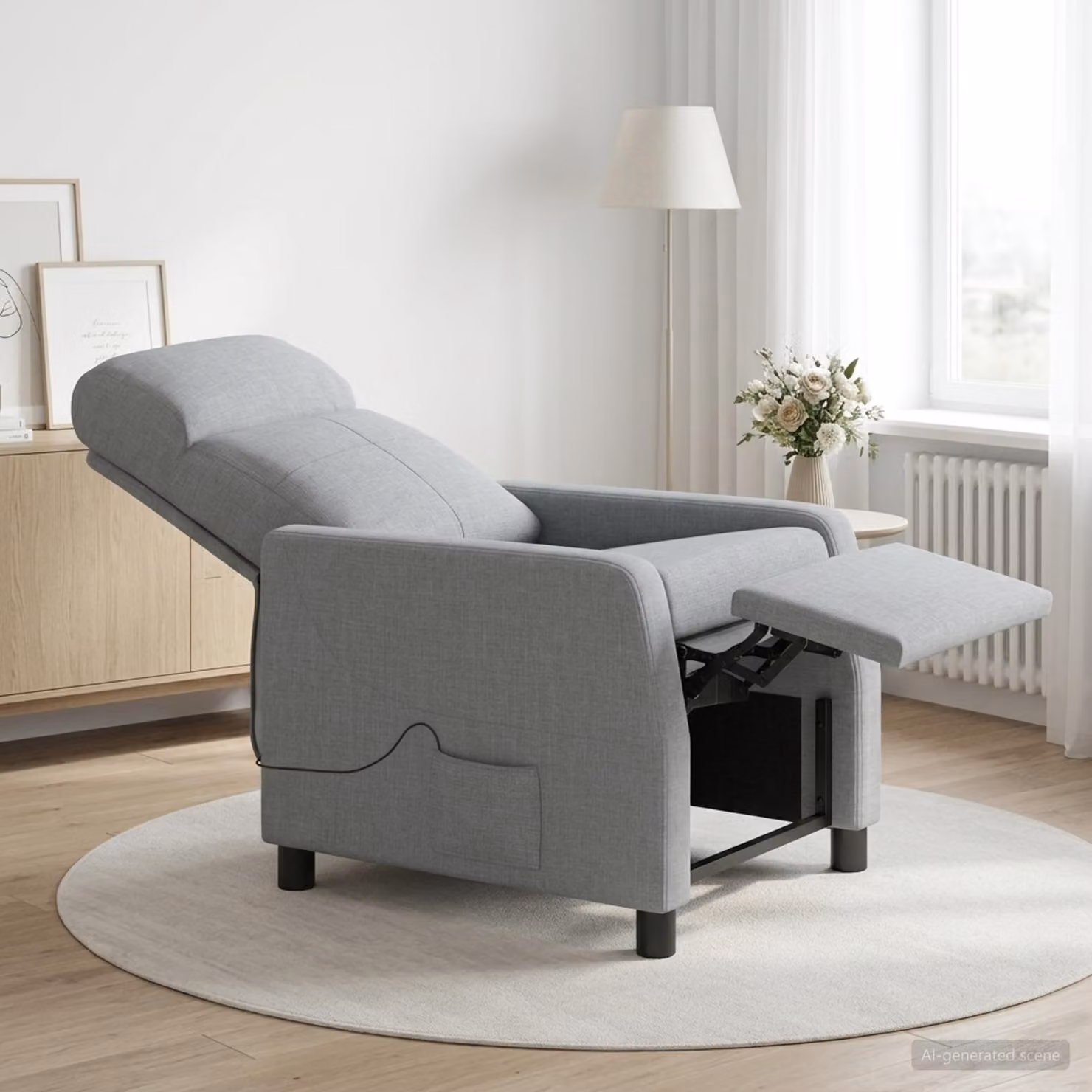 Poltrona relax reclinabile vidaXL in tessuto grigio con braccioli per soggiorno e ufficio