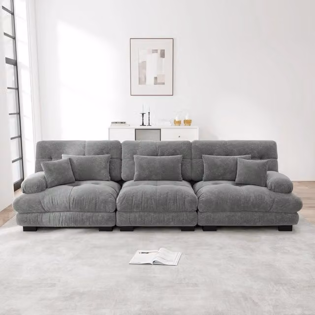 Divano Letto Angolare 3 Posti ¨C MINIMAL ¨C Chenille Grigio, Modulare