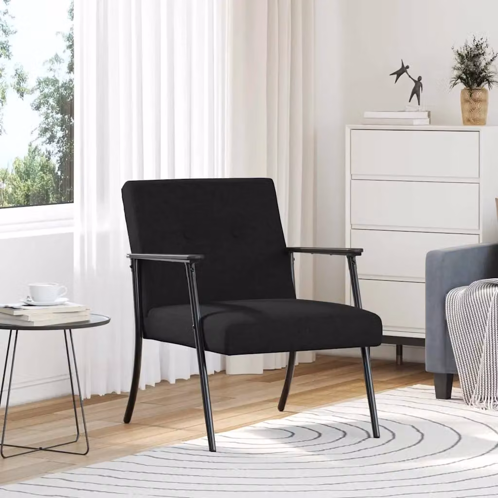 Poltrona moderna vidaXL in tessuto nero con braccioli per soggiorno e camera da letto L: 75 cm, P: 59 cm, H: 78 cm