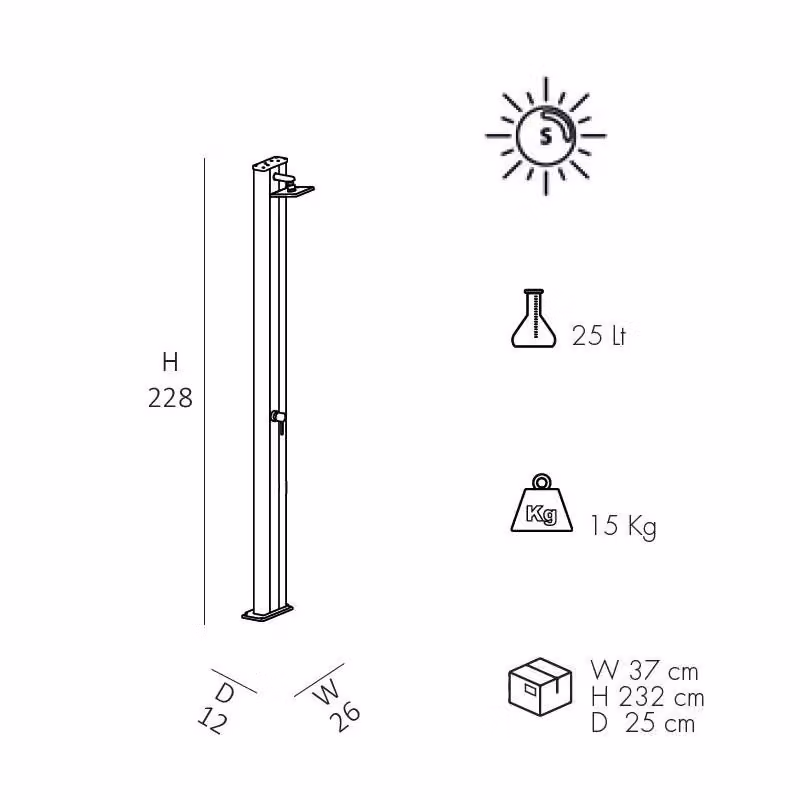 Doccia Solare in Alluminio Arkema Design Spring S con Miscelatore Verde Scuro 30 Litri Cv-A200/6016 – 2