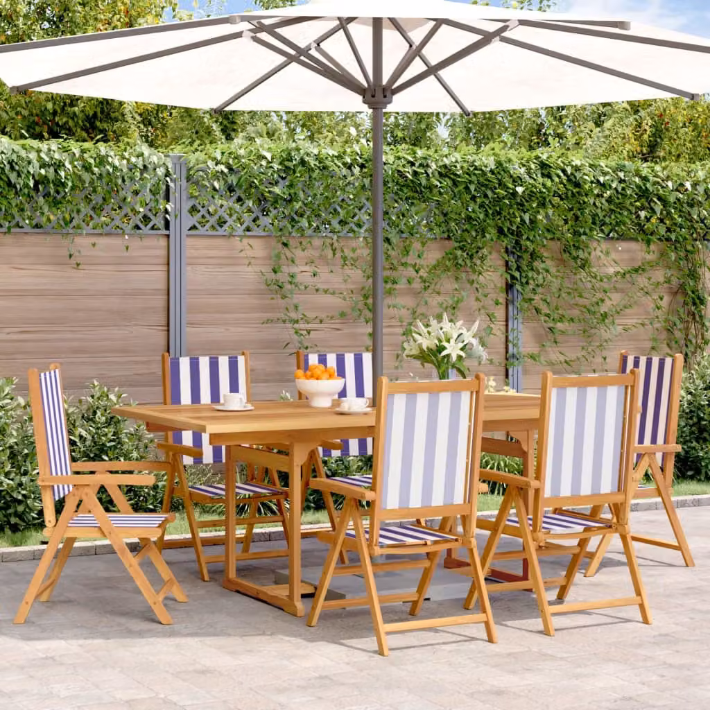 Maison Exclusive - Set da pranzo da giardino a 7 pezzi in tessuto e legno massello, blu e bianco