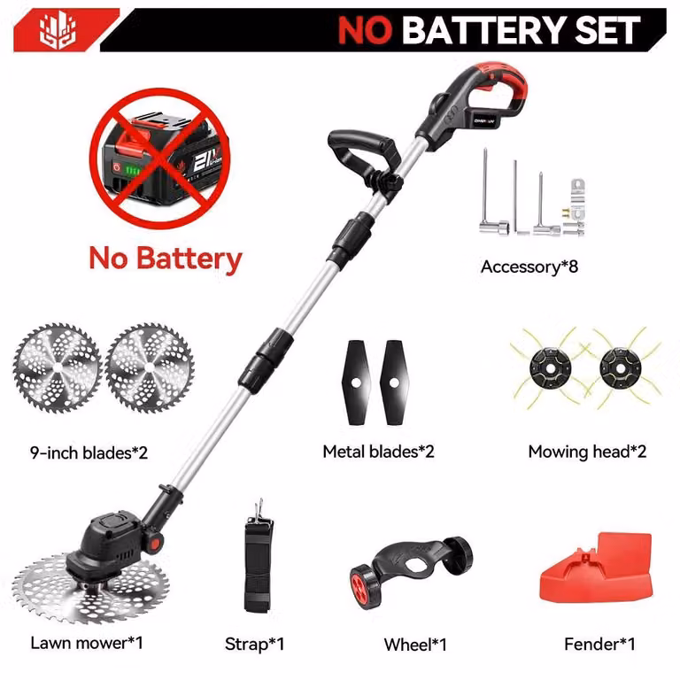 Tagliaerba elettrico - Trimmer per erba a batteria - Motore brushless - Larghezza di taglio di 23 cm - Maniglia pieghevole - Compatibile con batteria da 18V - Senza batteria