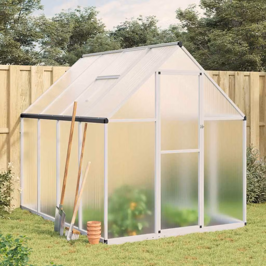 vidaXL Telaio Serra in Alluminio Argento con Copertura in Policarbonato L: 224 cm, P: 169 cm, H: 195 cm