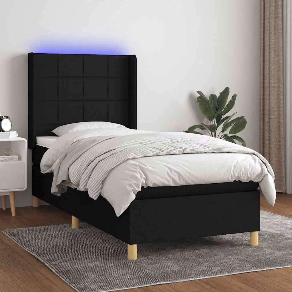 Letto Ibrido vidaXL con Materasso e Illuminazione LED, Nero, L/P/H: 90 x 200 x 128 cm – 1