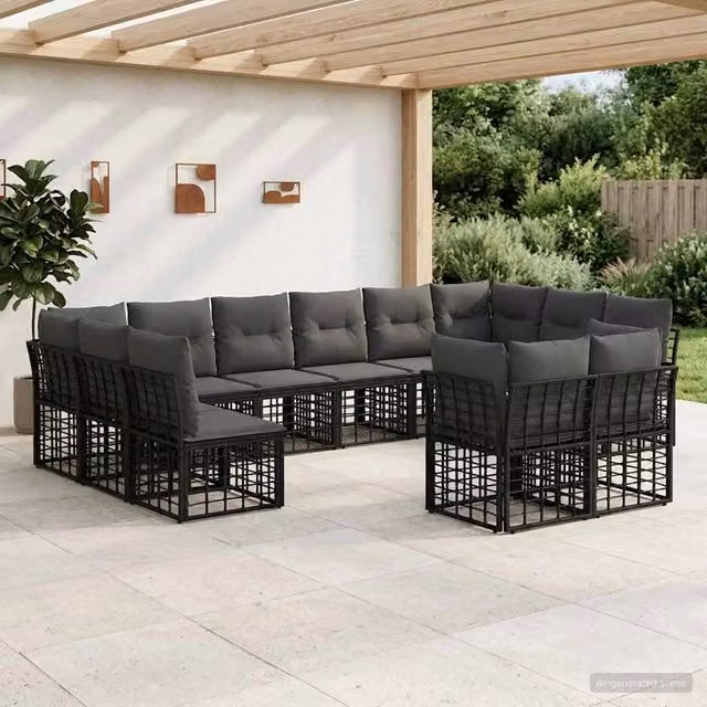 Set di divani da esterno Nero e Grigio scuro Poliestere 3437589