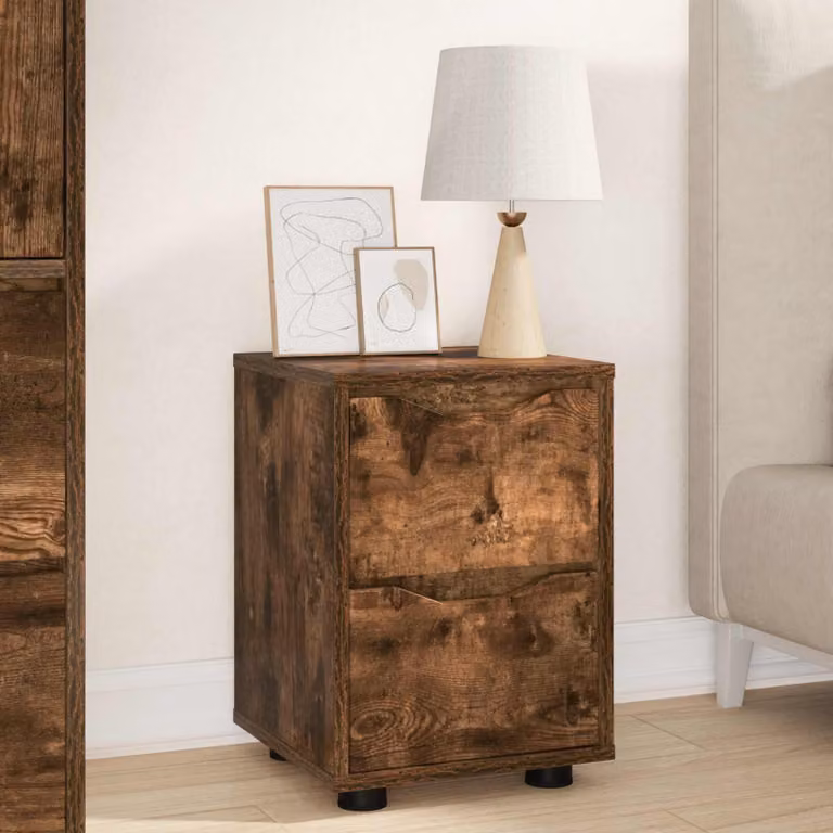 Comodino moderno vidaXL in legno ingegnerizzato color rovere fumé, L: 30,5 cm, P: 30 cm, H: 43 cm