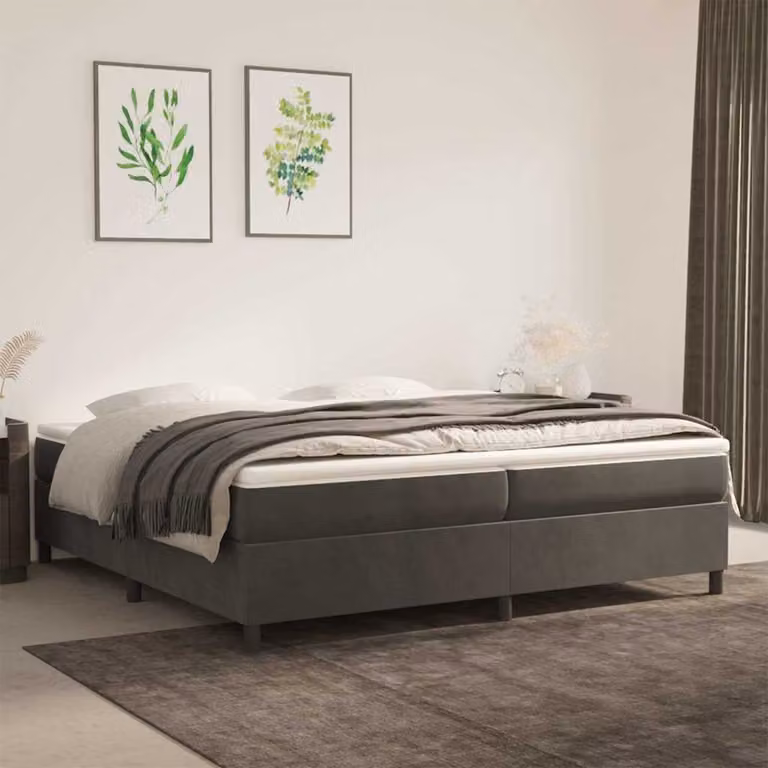 Letto Ibrido vidaXL con Giroletto a Molle e Materasso in Velluto Grigio e Bianco L/P: 200 x 200 cm