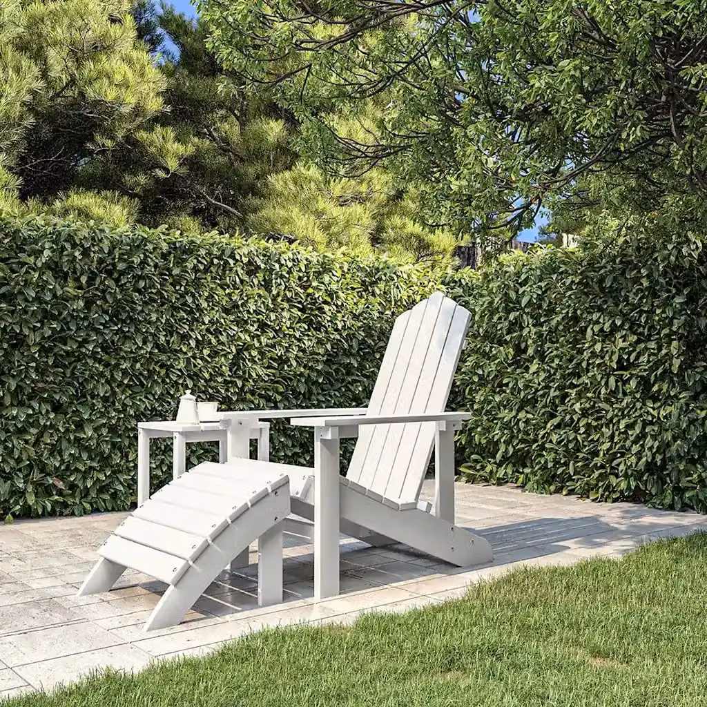 Sedia da giardino Adirondack con poggiapiedi in plastica e metallo bianca – 2