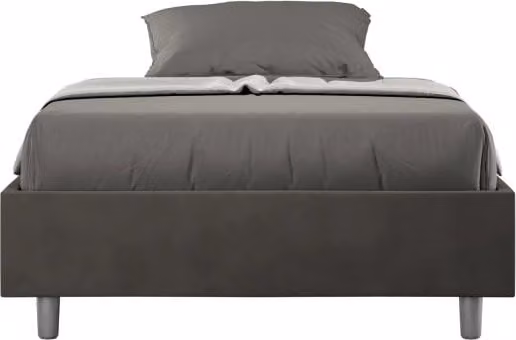 Letto Sommier imbottito 1 piazza e mezza 120x210 cm Azelia - Contenitore,Microfibra,Grigio